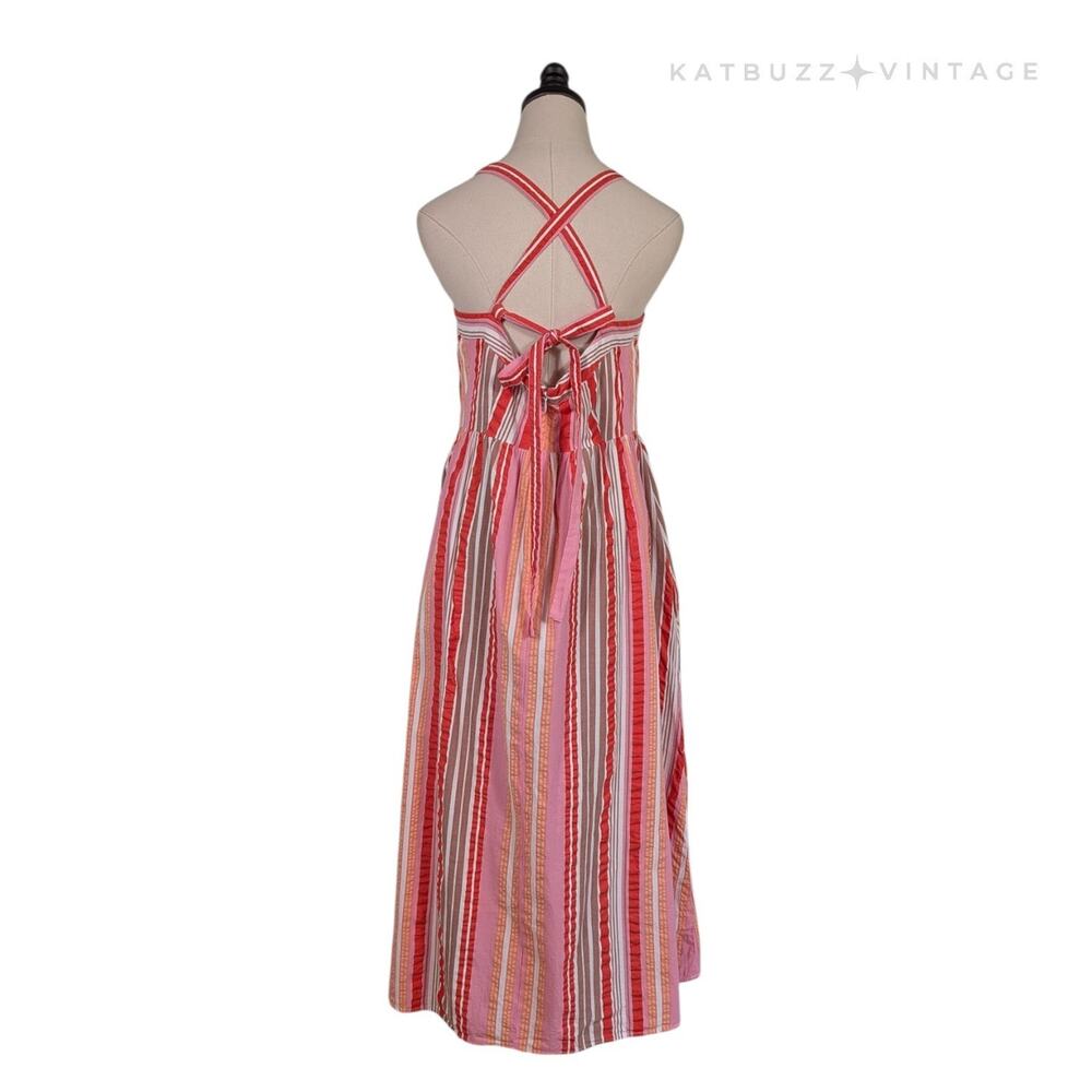 Loft Midi Dress 6 Red Orange Pink Stripe Halter Babydoll Sundress Beach Vacation - Picture 2 of 10